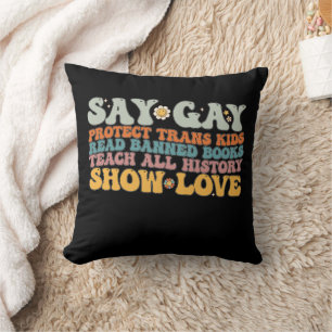 Groovy LGBT Say Gay Protect Trans Kids Read Books Cushion
