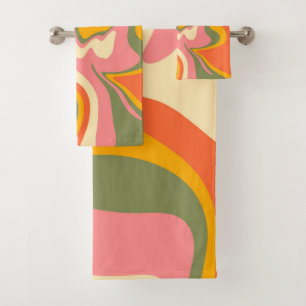 Groovy Liquified Marble Retro 60s Vintage Party  Bath Towel Set