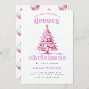 Groovy Little Christmas Disco Pink Christmas Party Invitation