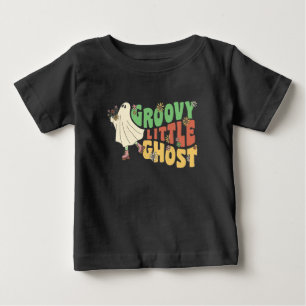 Groovy Little Ghost With Vintage Flowers Halloween Baby T-Shirt