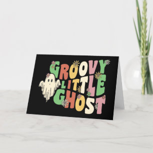 Groovy Little Ghost With Vintage Flowers Halloween Holiday Card