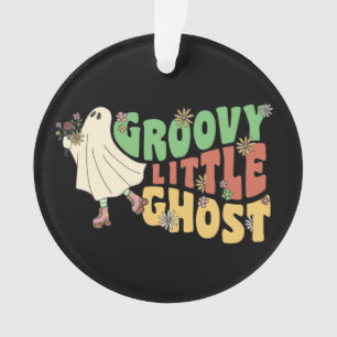 Groovy Little Ghost With Vintage Flowers Halloween Ornament