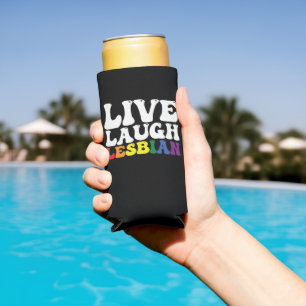 Groovy Live Laugh Lesbian LGBT Pride Seltzer Can Cooler