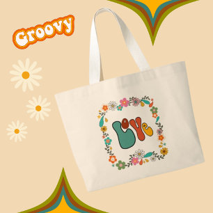 Groovy LOVE flower power 70's inspired  Large Tote Bag