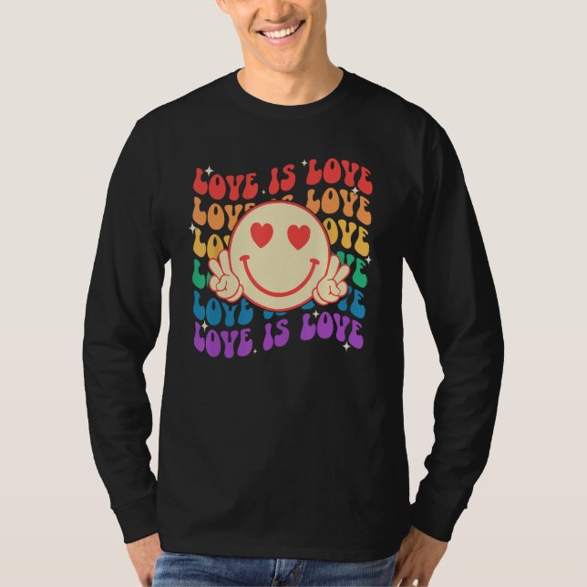 Groovy Love Is Love Hippie Face Rainbow LGBT Gay A T-Shirt (Front)