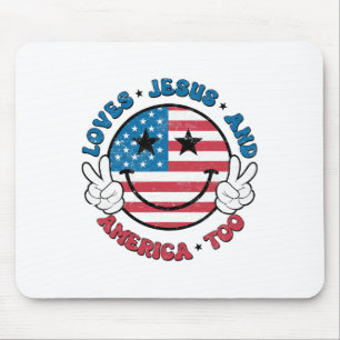Groovy Loves Jesus And America Too God Christian 4 Mouse Pad