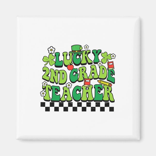 Groovy Lucky 2nd Grade Teacher Women Men St Patric Magnet (Front)