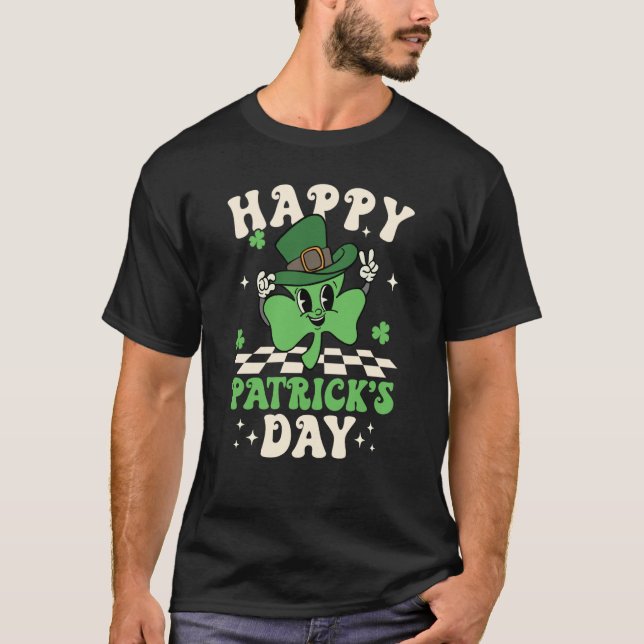 Groovy Lucky Shamrock Happy St Patrick's Day C Iri T-Shirt (Front)