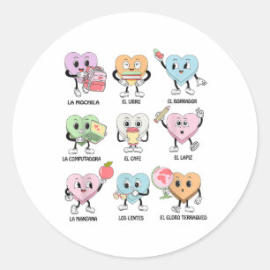 Groovy Maestra Valentines Day Spanish Teacher Dual Classic Round Sticker