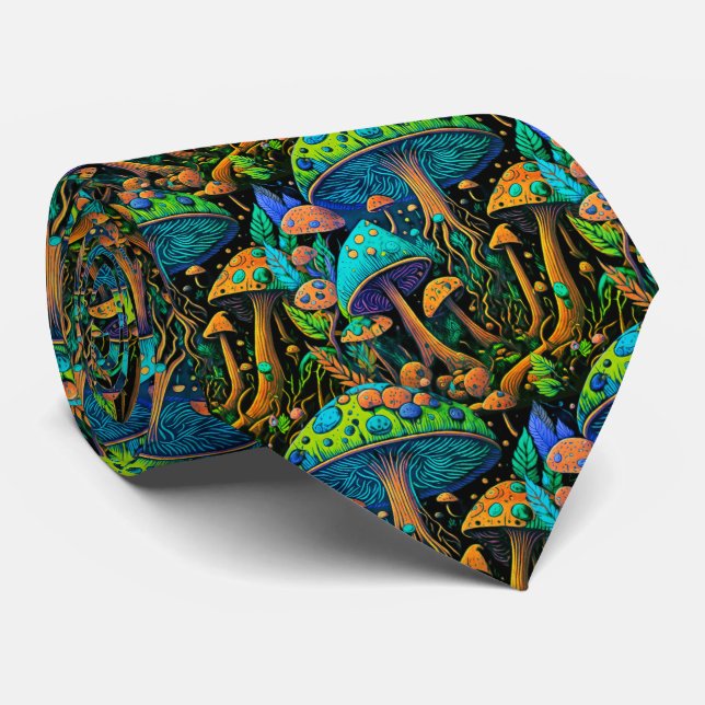 Groovy Magic Mushroom - Retro Neck Tie (Rolled)