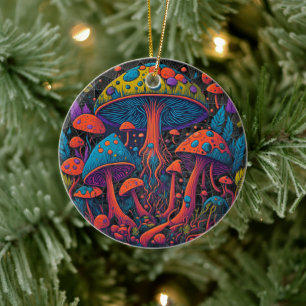 Groovy Magic Mushrooms Ceramic Tree Decoration