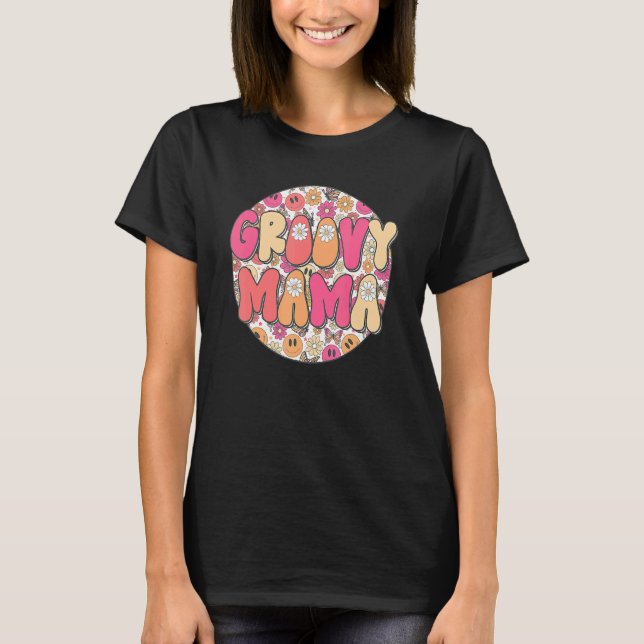 Groovy Mama Hippie Retro Daisy Flower Smile Face H T-Shirt (Front)