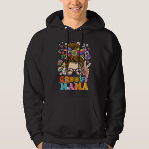 Groovy Mama Messy Bun Retro Hippie Vintage Hoodie