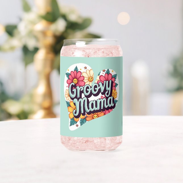 Groovy Mama Retro Floral 70s Aesthetic Design Can Glass (Insitu (Wedding))