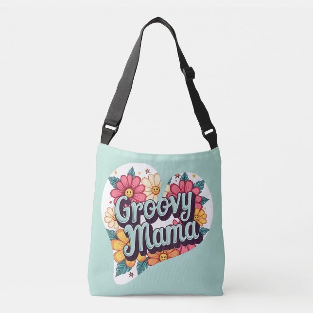Groovy Mama Retro Floral 70s Aesthetic Design Crossbody Bag (Front)