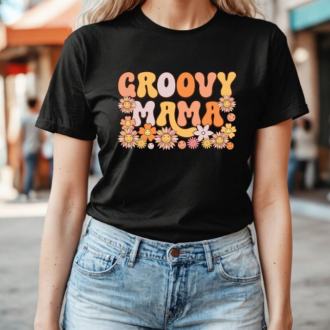 Groovy Mama | Typography Retro 70s Floral T-Shirt (Creator Uploaded)