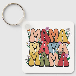 Groovy "Mama" with Wildflowers Key Ring