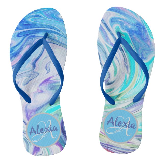 Groovy Marble Swirl Monogram Flip Flops (Footbed)