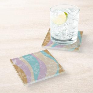 Groovy Marble Swirls Pastel Heart Stamps Glass Coaster