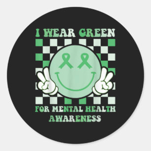 Groovy Mental Health I Wear Green Mental Health Aw Classic Round Sticker