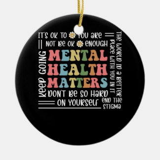 Groovy Mental Health Matters Floral Minimalist Gra Ceramic Tree Decoration
