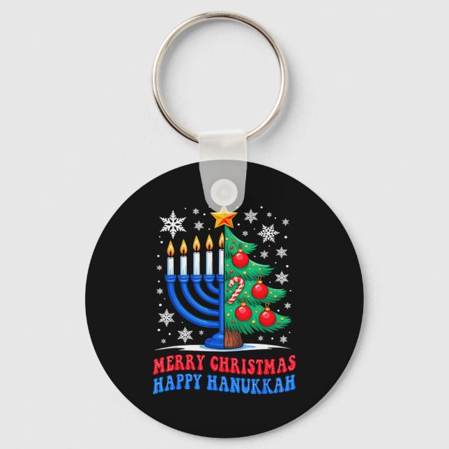 Groovy Merry Chrismukkah Happy Christmas Hanukkah  Key Ring (Front)
