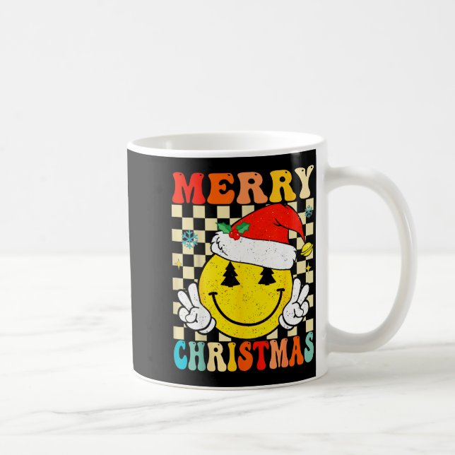 Groovy Merry Christmas Smile Face Santa Hat Xmas T Coffee Mug (Right)