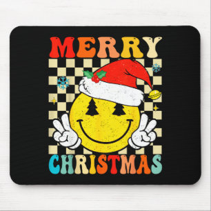 Groovy Merry Christmas Smile Face Santa Hat Xmas T Mouse Pad