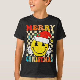 Groovy Merry Christmas Smile Face Santa Hat Xmas T T-Shirt