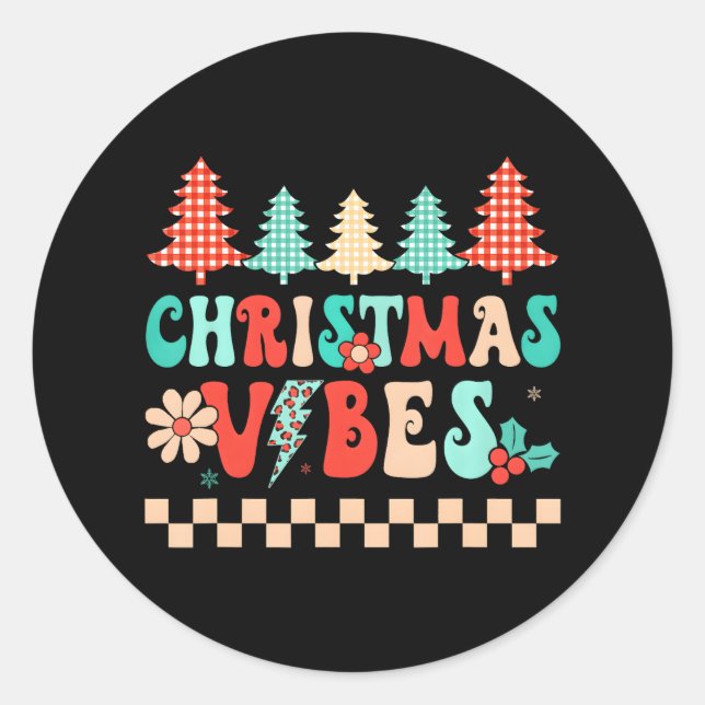 Groovy Merry Christmas Vibes Hippie Family Classic Round Sticker (Front)