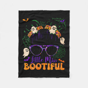 Groovy Messy Bun Bootiful Halloween Boo Ghost Girl Fleece Blanket