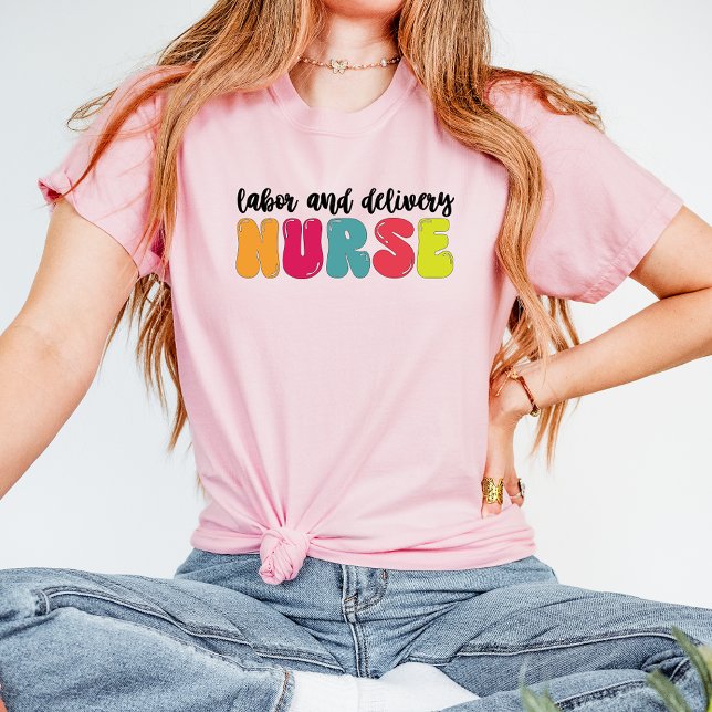 Groovy Midcentury Labour and Delivery Nurse T-Shirt (Creator Uploaded)