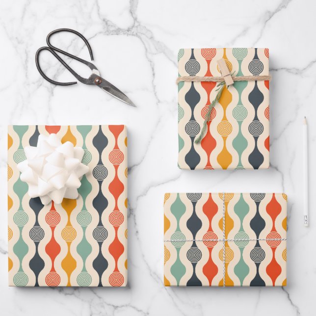 Groovy Mod Stripe Pattern Wrapping Paper Sheet (Front)