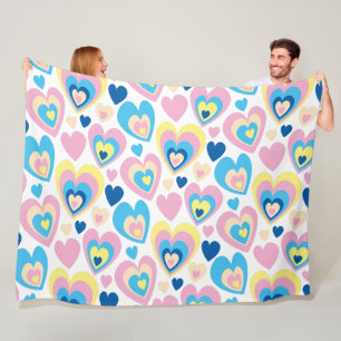 Groovy Modern Cute Pastel Pink Blue Yellow Hearts. Fleece Blanket