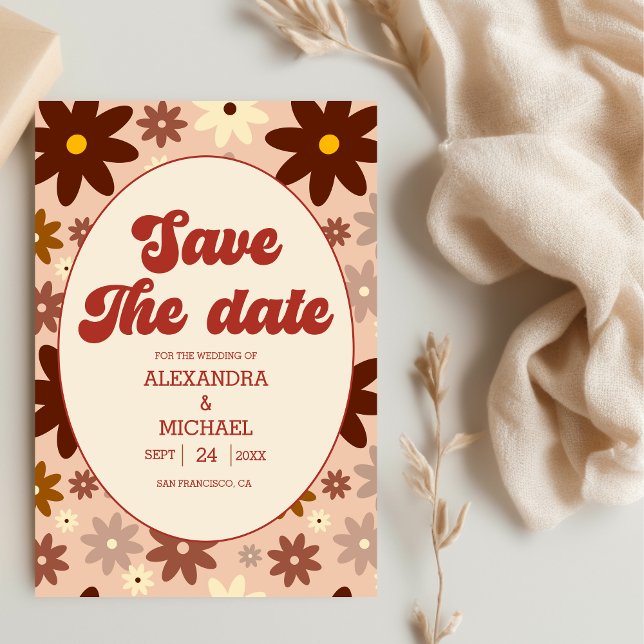 Groovy Modern Groovy Retro 70s Floral Wedding Save The Date (Creator Uploaded)