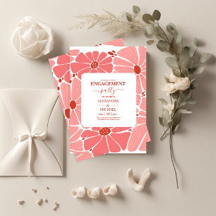 Groovy modern pink daisy engagement invitation