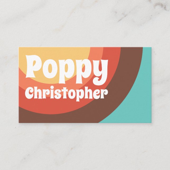 Groovy Modern Retro Colourful Curves Bold Friendly Business Card (Front)