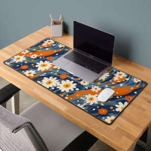 Groovy Modern Watercolor Daisy Pattern Desk Mat
