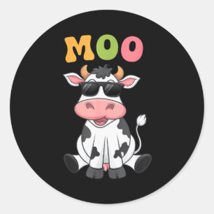 Groovy Moo Cow - Funny Farmer Cow Men Women Kids B Classic Round Sticker