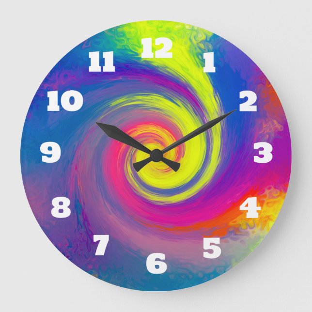 Groovy Multicolored Rainbow Abstract Spiral Swirl Large Clock (Front)