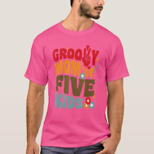 Groovy Mum Of Five Kids Retro Wavy 70s Vintage Mot T-Shirt