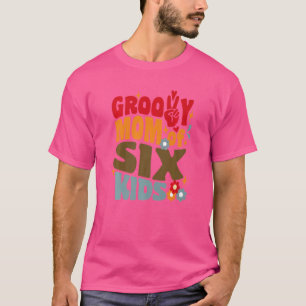 Groovy Mum Of Six Kids Retro Wavy 70s Vintage Moth T-Shirt