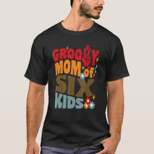 Groovy Mum Of Six Kids Retro Wavy 70s Vintage Moth T-Shirt