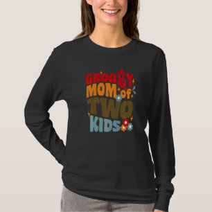 Groovy Mum Of Two Kids Retro Wavy 70s Vintage Moth T-Shirt