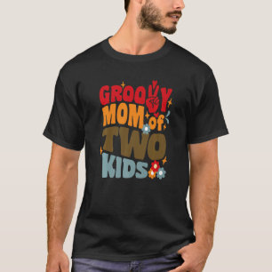 Groovy Mum Of Two Kids Retro Wavy 70s Vintage Moth T-Shirt