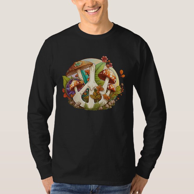 Groovy Mushroom 70's Hippy Peace Sign Graphic Wome T-Shirt (Front)