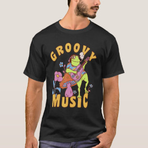 Groovy Music Frog Playing Guitar on Mushroom Peace T-Shirt