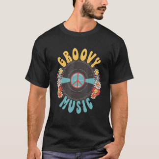 Groovy Music Peace Sign Flowers Girl Women T-Shirt