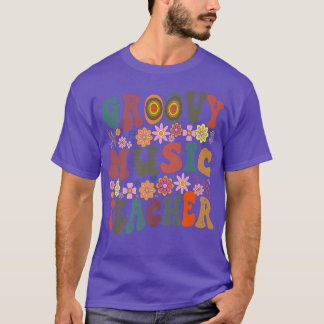 Groovy Music teacher colourful retro teacher Back  T-Shirt
