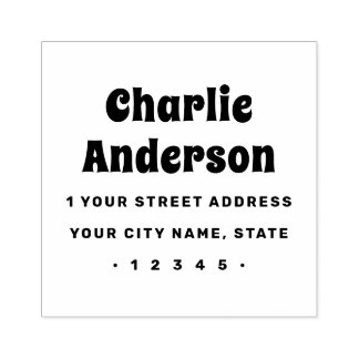 Groovy name bold typography return address rubber stamp